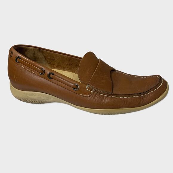 Prada Casual Brown Leather Rubber Sole Loafer 37 US 7 Italy Designer‎ Academia - Picture 1 of 13